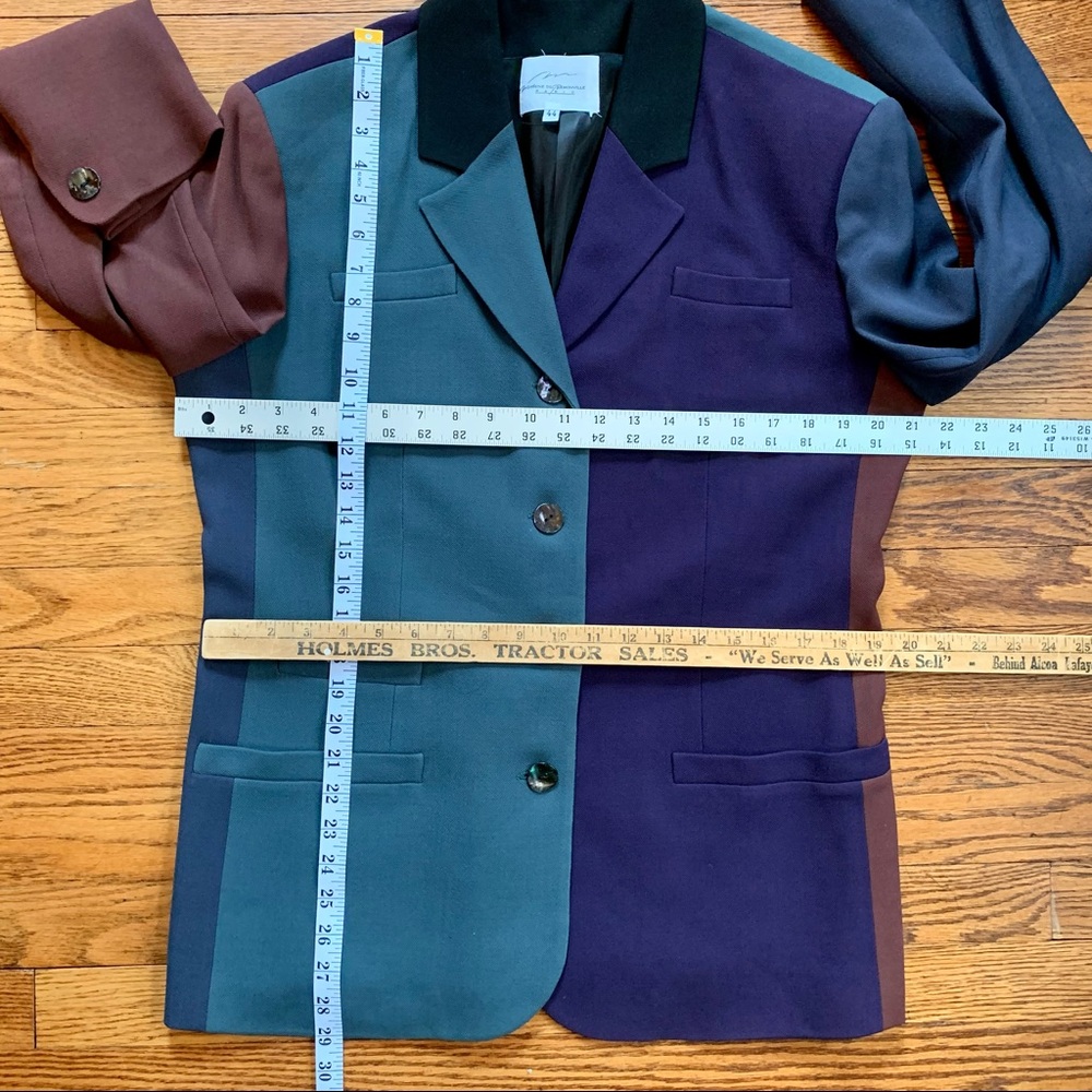 Vintage 90s Myrene de Premonville Paris Wool Colorblock 2 Piece Pant Suit - Picture 16 of 16